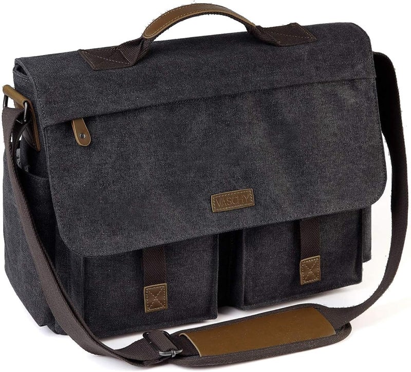 فاشي حقيبة VASCHY Canvas Messenger للرجال - حقيبة كتف للكمبيوتر المحمول مع مجرى للأمتعة - Image 1