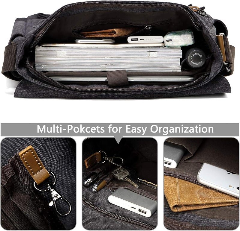 فاشي حقيبة VASCHY Canvas Messenger للرجال - حقيبة كتف للكمبيوتر المحمول مع مجرى للأمتعة - Image 4
