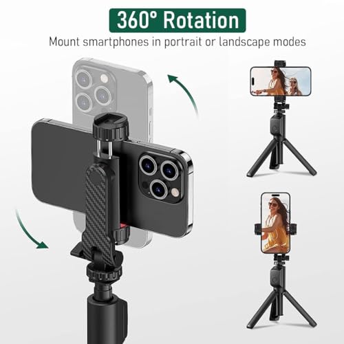 ADOFYS Tripod Mobile Holder Mount, Smartphone Mount Adapter for Tripod Stand Retractable Phone Holder 360° Rotates and 180° Tilts Angle Universal 1/4" Mount Phone Holder for Tripod, Camera - Image 3