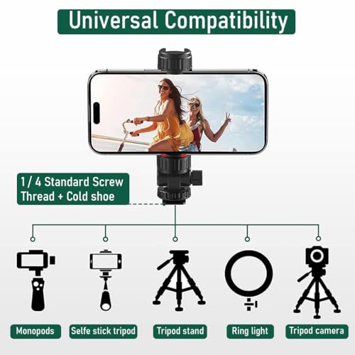 ADOFYS Tripod Mobile Holder Mount, Smartphone Mount Adapter for Tripod Stand Retractable Phone Holder 360° Rotates and 180° Tilts Angle Universal 1/4" Mount Phone Holder for Tripod, Camera - Image 5