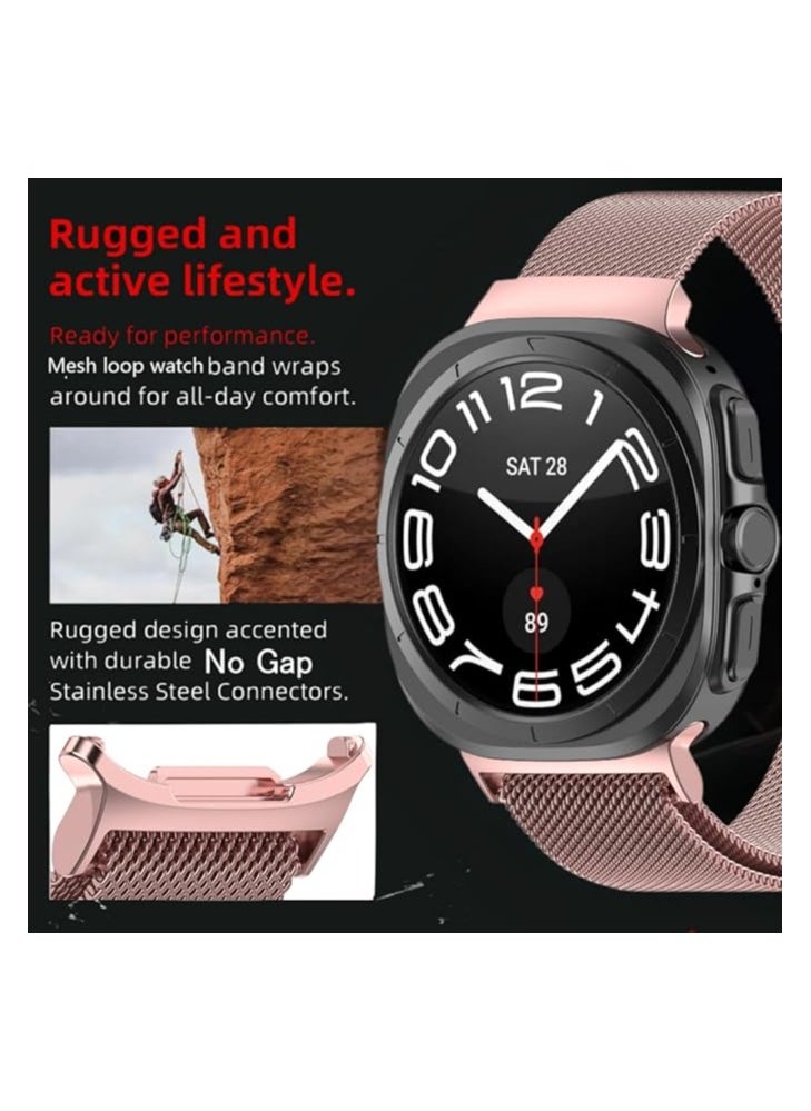 Generic - Bracelet Compatible with Samsung Galaxy Watch Ultra Strap 47 mm, Magnetic Closure, Adjustable Replacement Strap, Stainless Steel Mesh Metal Bracelets for Men and Women, Pink - Image 1