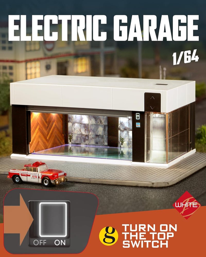 MOCBURIKU 1/64 مقياس عرض حافظة معدنية لتخزين سيارات هوت ويل مع إضاءة LED، مرآب كهربائي قابل للتكديس مع تحكم صوتي، 3 مشاهد ثلاثية الأبعاد قابلة للتبديل لمواقف السيارات للسيارات النموذجية (أبيض) - Image 4