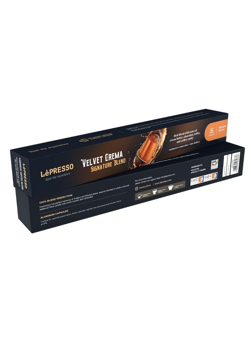 LePRESSO Smooth Crema Blended Coffee Capsules for Nespresso 10 pcs / 100% Arabica / Origin Medium Roast / Exquisite Single / Aluminum Capsules 