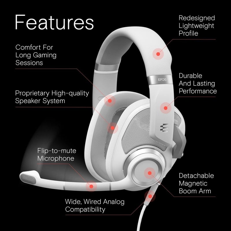 EPOS H6Pro - Open Acoustic Gaming Headset with Mic - Lightweight & Comfortable Design - Xbox, PS4, PS5 & PC Headset (White) - Image 3