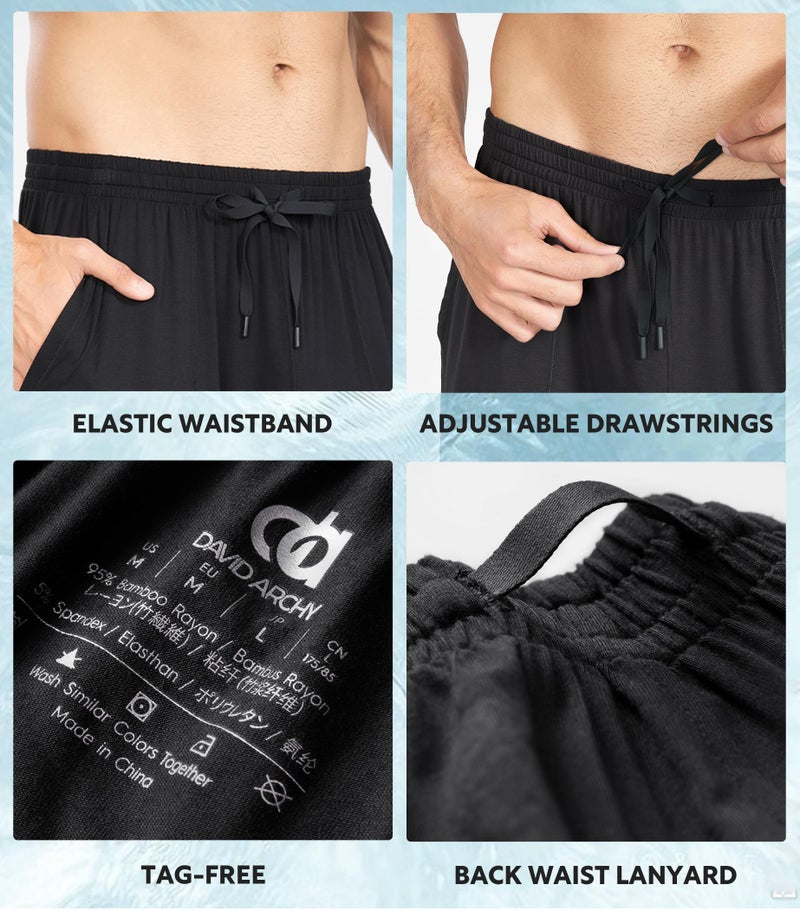 DAVID ARCHY Mens Pajama Shorts Bamboo Rayon Sleep Shorts Soft Comfy Breathable Lounge Pants with Pockets 2 Pack (L, Black/Dark Gray) - Image 4