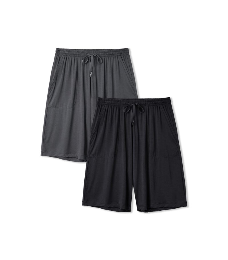DAVID ARCHY Mens Pajama Shorts Bamboo Rayon Sleep Shorts Soft Comfy Breathable Lounge Pants with Pockets 2 Pack (L, Black/Dark Gray) - Image 1