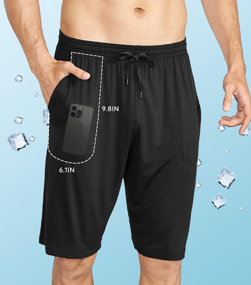 DAVID ARCHY Mens Pajama Shorts Bamboo Rayon Sleep Shorts Soft Comfy Breathable Lounge Pants with Pockets 2 Pack (L, Black/Dark Gray) - Image 3