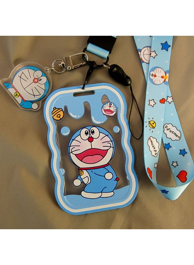 NIBEMINENT 1 - Piece Doraemon Kpop Photo Card Holder Pendant Key Chain ID Badge Holder ID Card Holder Photo Card Protector for School ID Office ID Access Card for Women Girls 