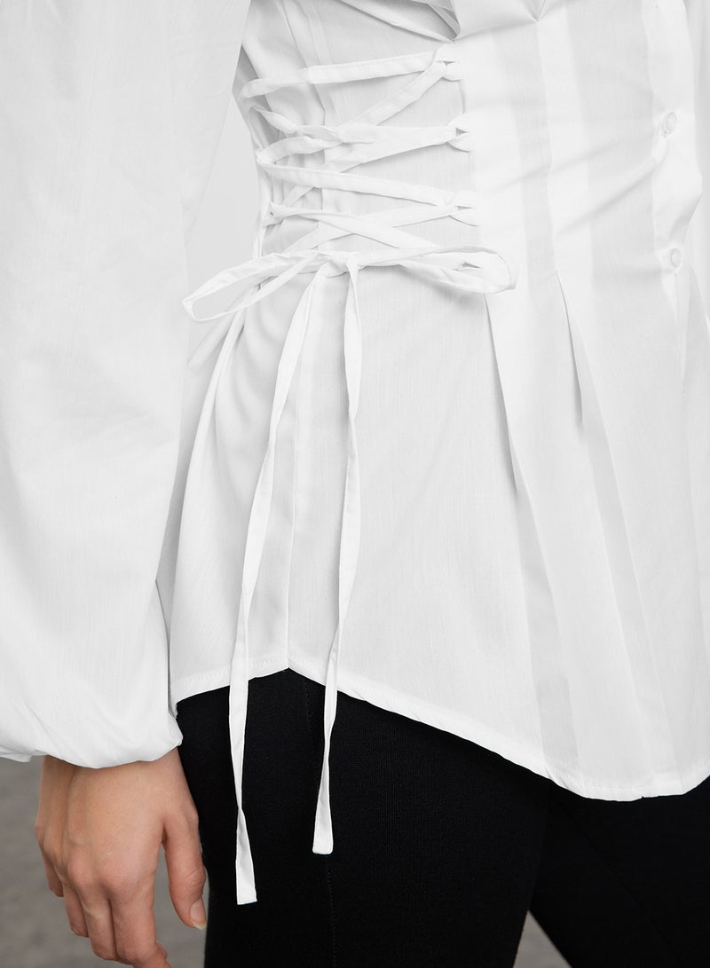 trendyol Ecru Woven Shirt with Binding Detail on Waist Tctss25Tg00003 - Image 4