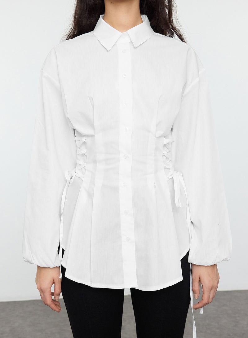 trendyol Ecru Woven Shirt with Binding Detail on Waist Tctss25Tg00003 - Image 3