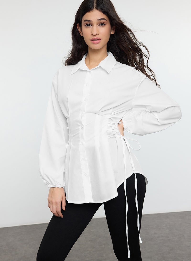 trendyol Ecru Woven Shirt with Binding Detail on Waist Tctss25Tg00003 - Image 1