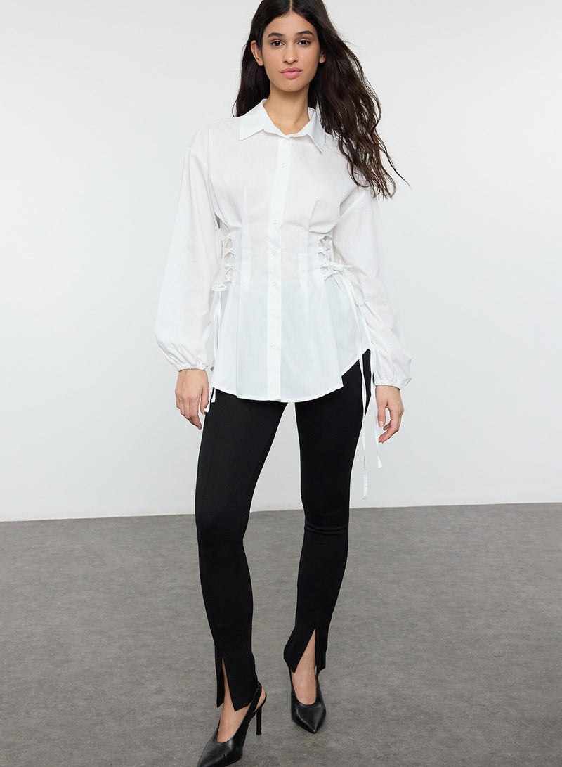 trendyol Ecru Woven Shirt with Binding Detail on Waist Tctss25Tg00003 - Image 5