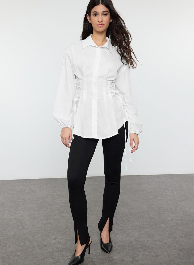 trendyol Ecru Woven Shirt with Binding Detail on Waist Tctss25Tg00003 - Image 2