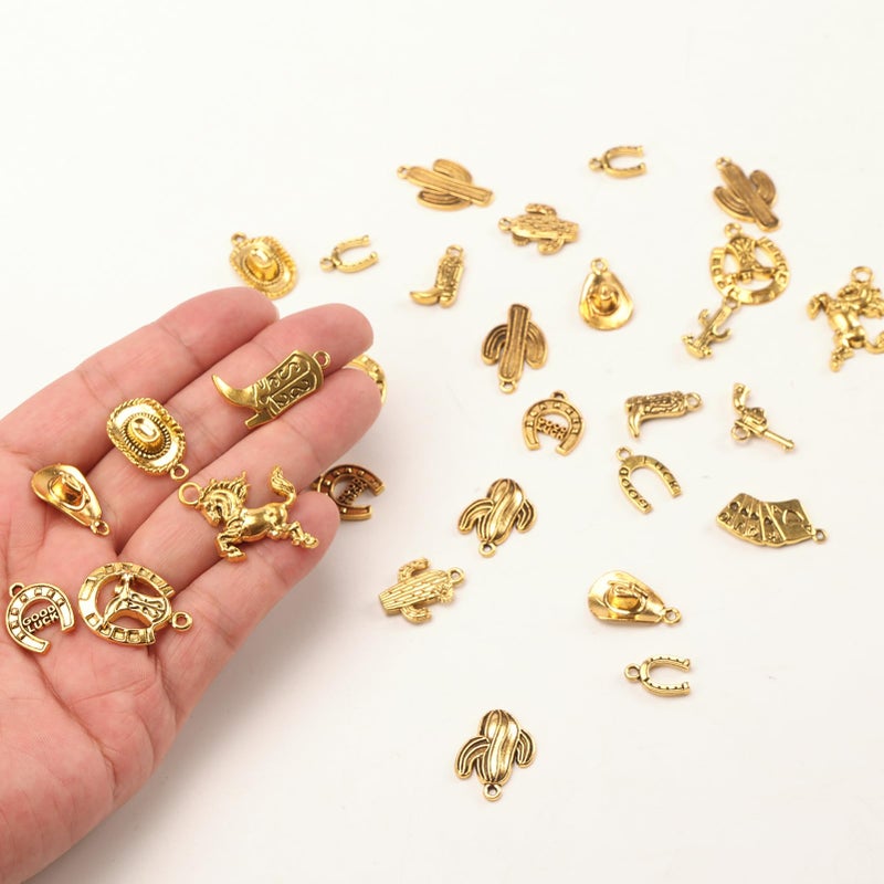 Wtrgas 60Pcs Bulk Gold Western Cowboy Cowgirl Making Charms  Horse Boot Hat Cactus And More Pendants For Necklace Bracelet Beads Earrings Diy Jewelry Making Crafting Supplies (15 Style  4 Each) - Image 4