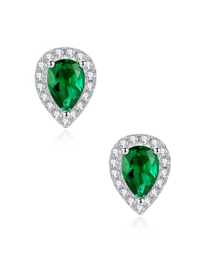 QUAINT 0.8-Carat Pear-Shaped Lab-Grown Emerald Stud Earrings  - Image 1