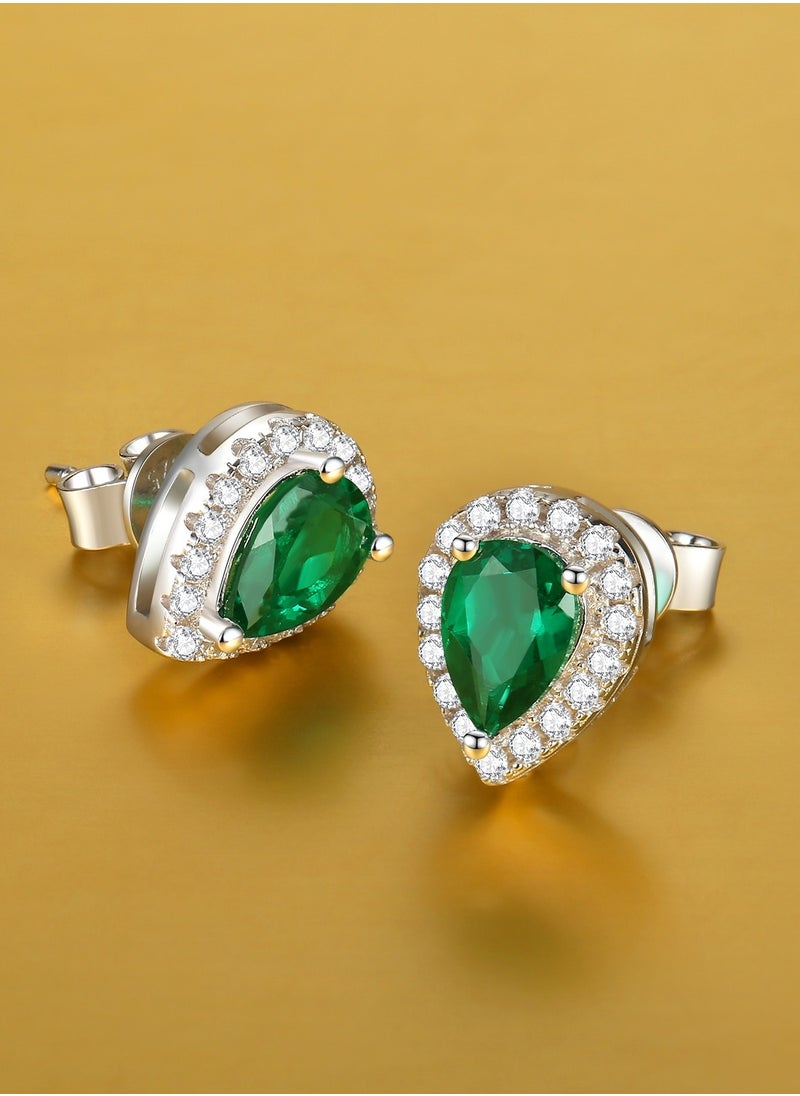 QUAINT 0.8-Carat Pear-Shaped Lab-Grown Emerald Stud Earrings  - Image 3