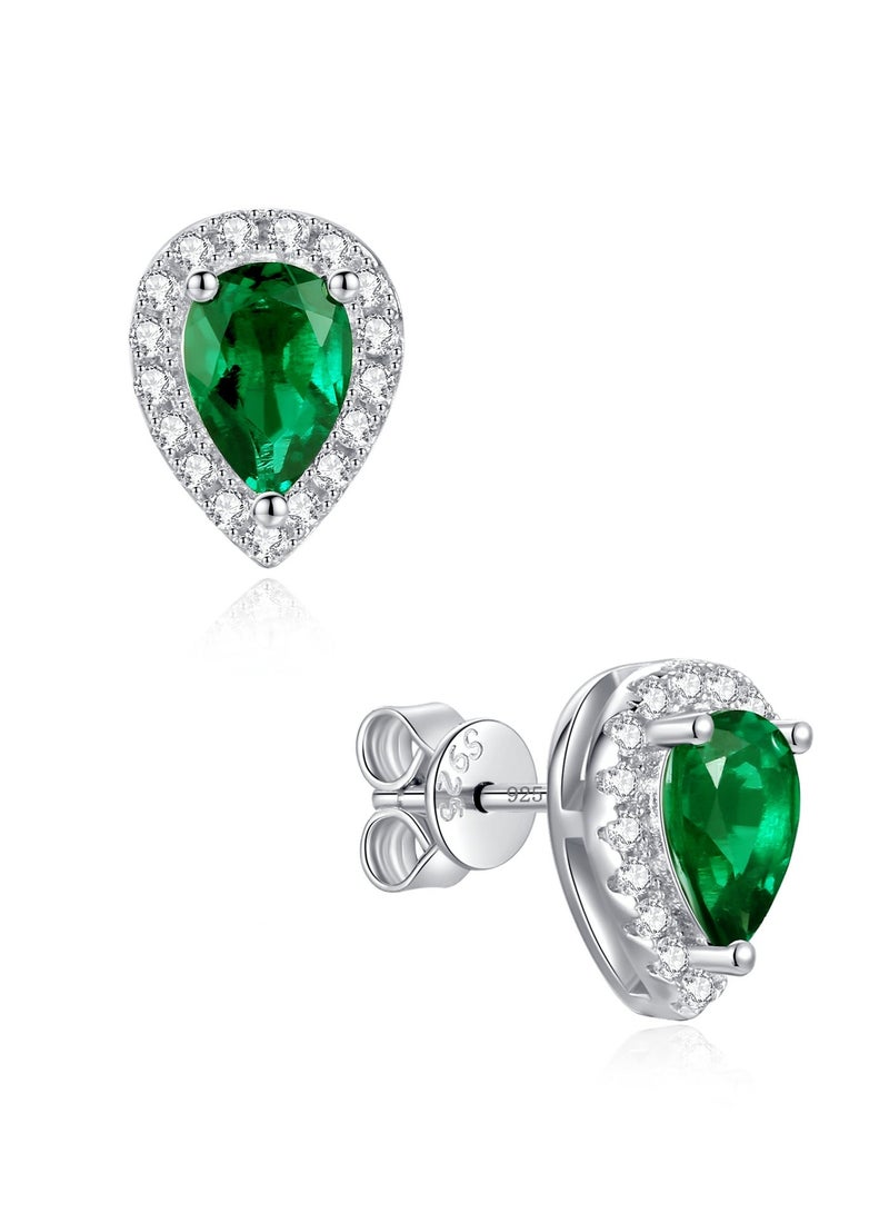 غَيْرُ مَألُوف أقراط مسمارية من الزمرد المزروع في المختبر بشكل قطرة ماء ووزن 0.8 قيراط - Image 2