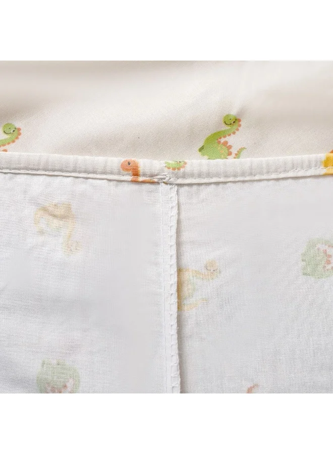 دانوب هوم Dreamz Dino Cotton Digital Printed Fitted Sheet with Pillow Case - 90x200+25 cm, Multi Color Bedding Set For Kids, Soft Fabric, Fun Dinosaur Design