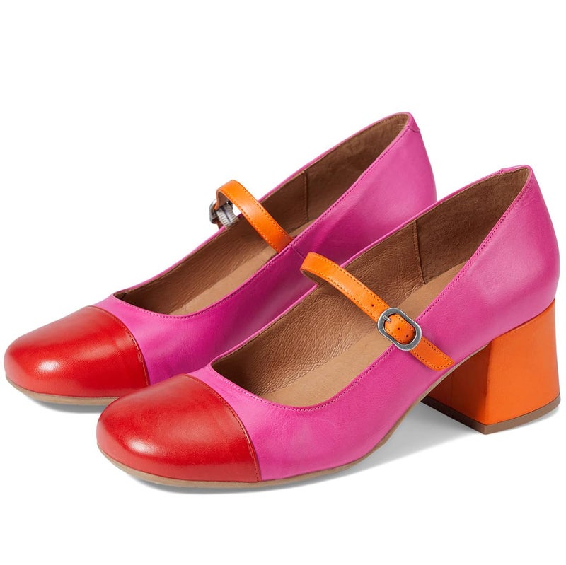 SHODENSE Women Rainbow Pumps Low Chunky Heel Mary Jane Shoes Square Cap Toe Ankle Strap Dress Pumps Orange Mid Block Heel Mary Janes Lolita Shoes Multicolored Office Wedding Party Rainbow Pink 9 - Image 1