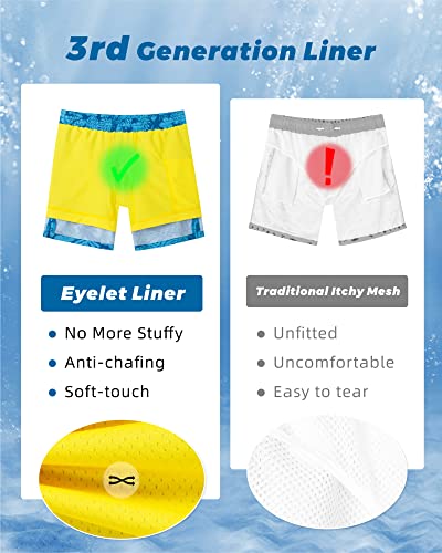 SURF CUZ Mens Swim Trunks with Compression Liner Quick Dry Swim Shorts 7" Swimming Trunks Stretch Zipper Pockets Blue Flower Leaves Large - Image 5