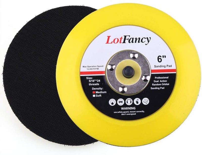 LotFancy 6-Inch Hook and Loop Backing Plates - DA Air Random Orbital Sander/Polisher PU Backing Pad for Sanding Finishing Polishing Buffing, 5/16”-24 Threads, Pack of 2 Multi-market varied design options - Image 1
