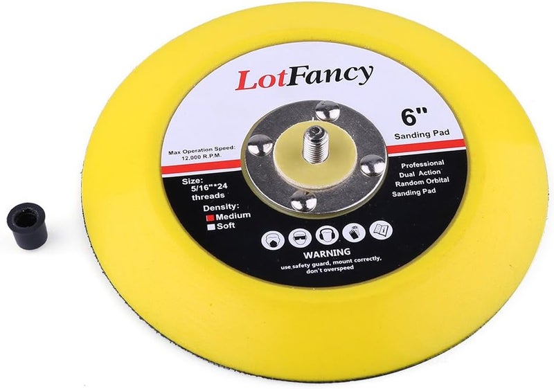 LotFancy 6-Inch Hook and Loop Backing Plates - DA Air Random Orbital Sander/Polisher PU Backing Pad for Sanding Finishing Polishing Buffing, 5/16”-24 Threads, Pack of 2 Multi-market varied design options - Image 3