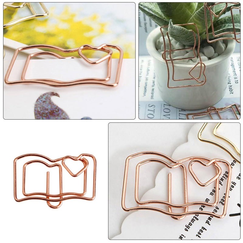 Rose Gold Book Shaped Paper Clips 30 Pcs Decorative File Clips for Office Document Organization - Image 4