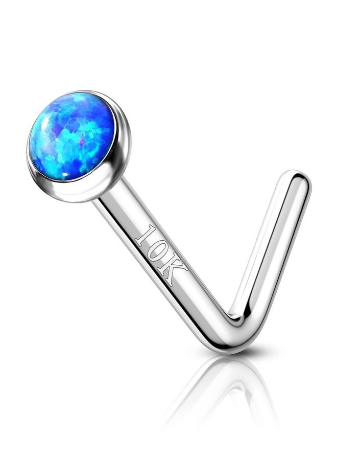 COCHARM 10k White Gold Nose Stud 20g Blue Opal L Bend Nose Piercing White Gold Nose Rings Stud for Women Man White Gold Nose Piercing 10k Hypoallergenic Nose Stud - Image 1