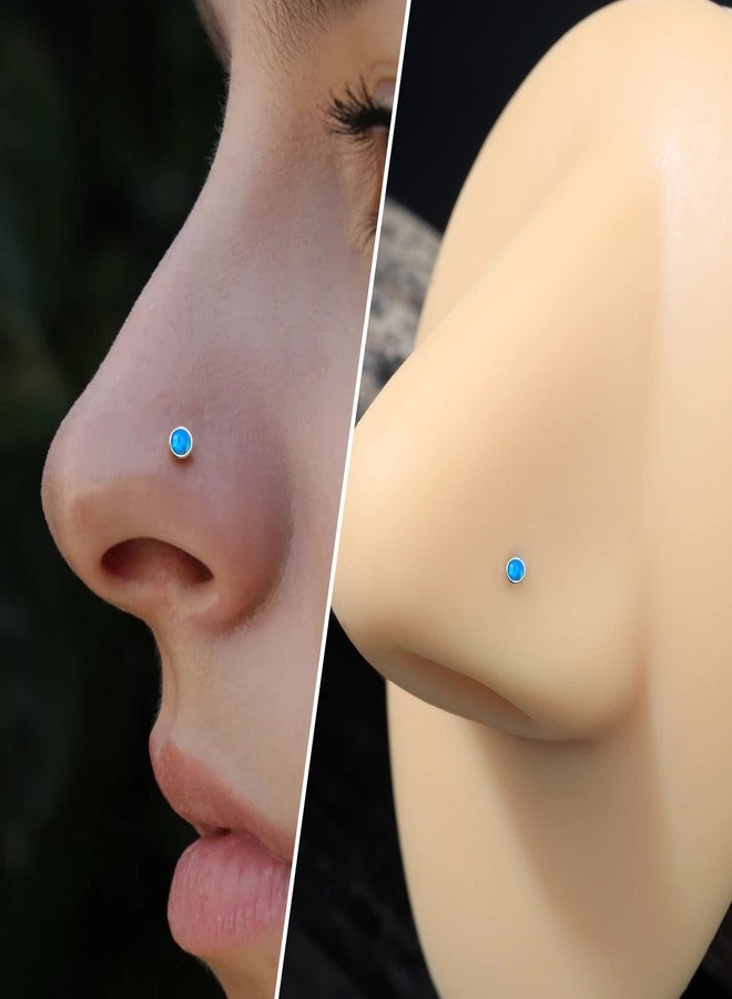 COCHARM 10k White Gold Nose Stud 20g Blue Opal L Bend Nose Piercing White Gold Nose Rings Stud for Women Man White Gold Nose Piercing 10k Hypoallergenic Nose Stud - Image 3
