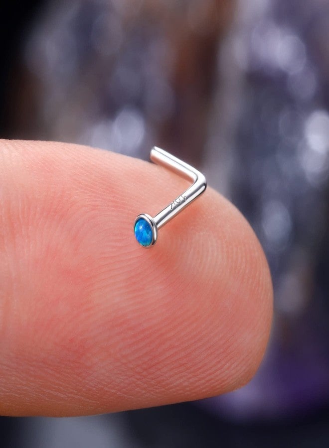 COCHARM 10k White Gold Nose Stud 20g Blue Opal L Bend Nose Piercing White Gold Nose Rings Stud for Women Man White Gold Nose Piercing 10k Hypoallergenic Nose Stud - Image 4