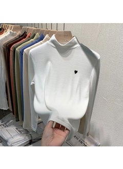 Generic Womens Double-sided Velvet Love Embroidery Half-high Collar Thermal Long Sleeve Top Trendy Autumn Winter Fleece-lined Inner Wear Apricot  - Image 3