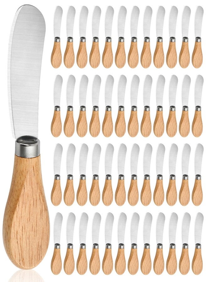 Worldity 50 Pcs Cheese Spreader Knives, 4.72 Inch Cheese Spreader Knives with Wooden Handle, Stainless Steel Cheese Knives for Charcuterie Board, Sandwich, Appetizers, Cocktail Spreading - Image 1