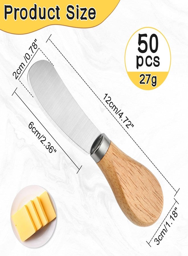 Worldity 50 Pcs Cheese Spreader Knives, 4.72 Inch Cheese Spreader Knives with Wooden Handle, Stainless Steel Cheese Knives for Charcuterie Board, Sandwich, Appetizers, Cocktail Spreading - Image 2