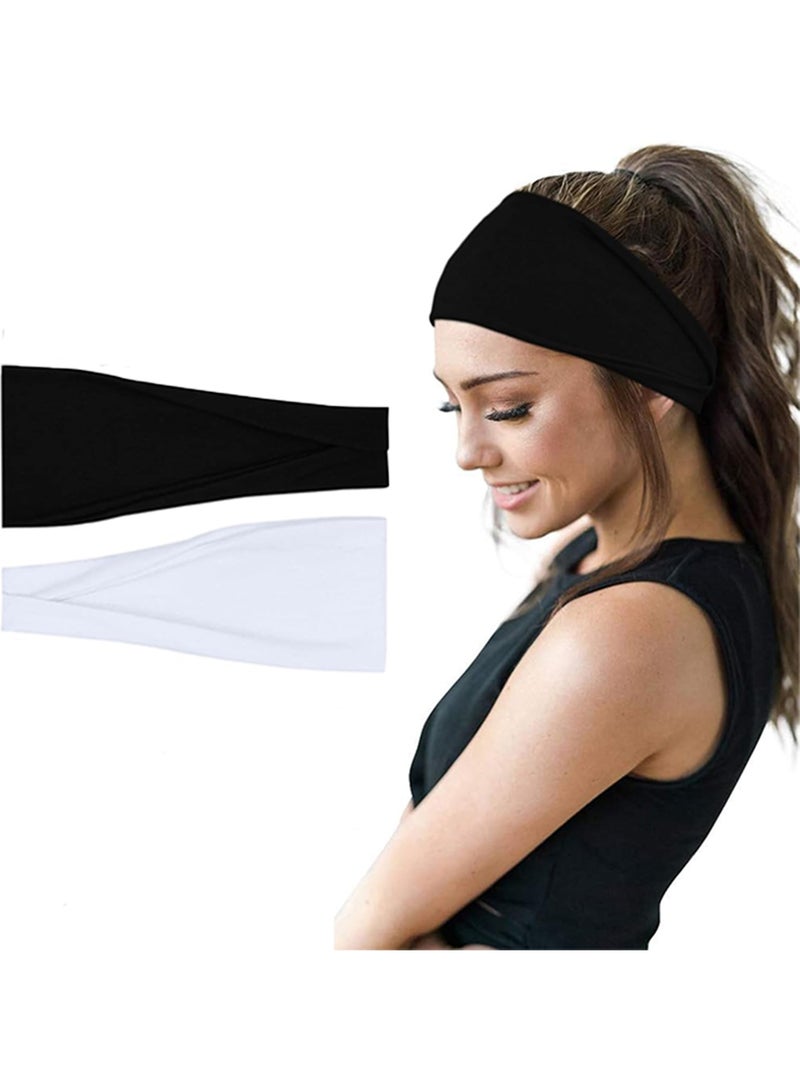 Generic Fashion 2 Pcs B&W headbands For Women Wide Headband Yoga Workout Head Bands Hair Accessories  - Image 1