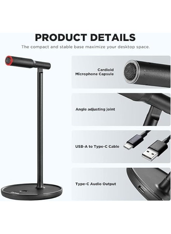 USB to Type-C Microphone with Adjustable Stand – Clear Sound for Multi-Device Use – Ideal for Recording & Calls - Image 2