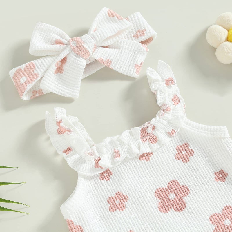 Lucikamy Newborn Baby Girl Clothes Floral Sleeveless Romper Bodysuit + Ruffle Bloomers Shorts Infant Summer Outfits Set (White 2, 3-6 Months) - Image 3