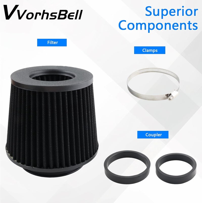 VVORHSBELL فلتر هواء بارد عالمي، ثلاثة أحجام مختلفة 76 مم/3 بوصة، 89 مم/3.5 بوصة، 102 مم/4 بوصة، فلتر هواء مخروطي مدبب عالي التدفق مع مشبك تثبيت، متوافق مع السيارات والدراجات النارية. تصميم أنيق عملي - Image 2