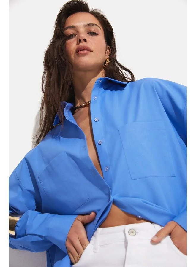 JUNE June Blue Cotton Pocket Detailed Shirt Blue