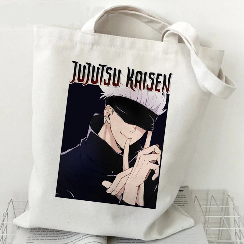 Popular Jujutsu Kaisen Anime Printed Canvas Bag Harajuku Shoulder Bag Hand Shopping Bag Ready For Sale - Image 5