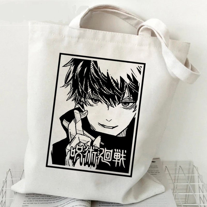 Popular Jujutsu Kaisen Anime Printed Canvas Bag Harajuku Shoulder Bag Hand Shopping Bag Ready For Sale - Image 3