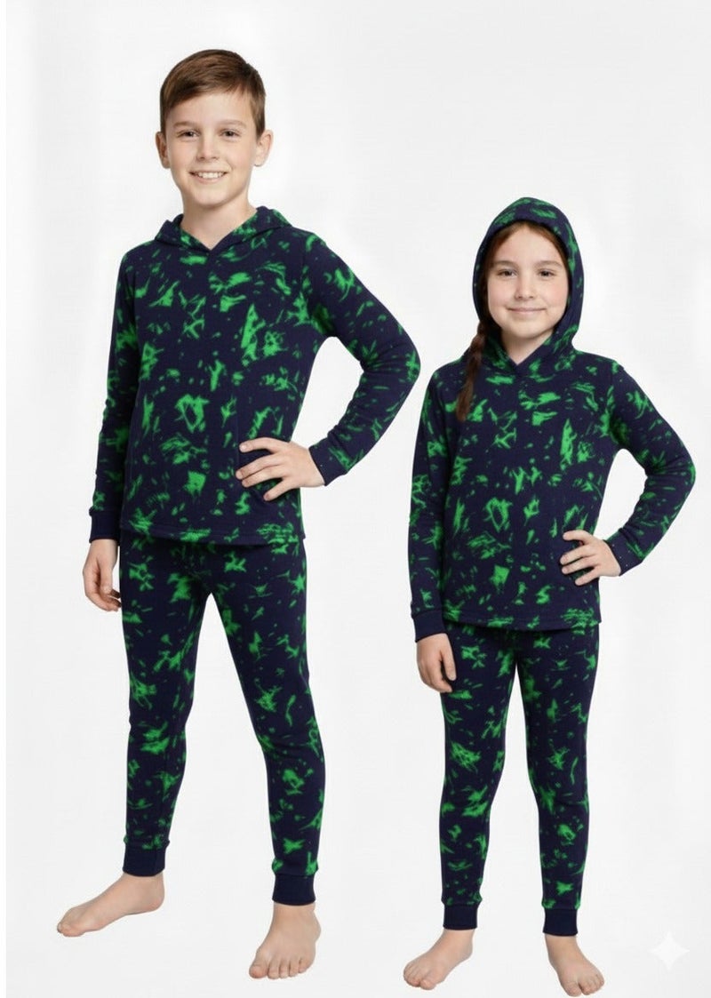 Kids Camouflage Print Hooded Pajama Set Two Piece Long Sleeve Sleepwear Soft Comfortable Loungewear Matching Top and Pants Breathable Cozy Nightwear for Boys and Girls Up to 40 KG - Image 1