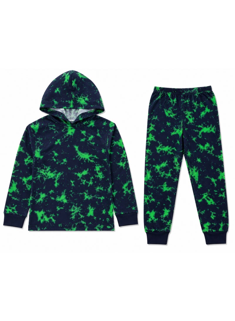 Kids Camouflage Print Hooded Pajama Set Two Piece Long Sleeve Sleepwear Soft Comfortable Loungewear Matching Top and Pants Breathable Cozy Nightwear for Boys and Girls Up to 40 KG - Image 2