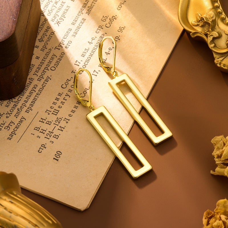 ALEXCRAFT Gold Dangle Earrings for Women Hypoallergenic Bar Geometric Dangle Earrings 14K Gold Leverback Earings for Women Drop Leverback Earring Fashion for Jewelry Gifts - Image 4