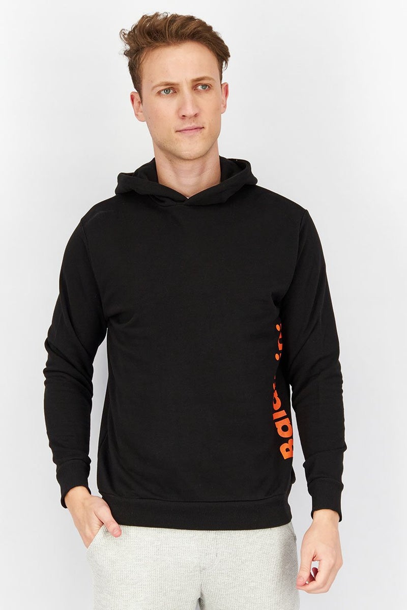 Baldinini Men Brand Logo Long Sleeve Hooded Sweatshirt, Black and Orange - Image 1