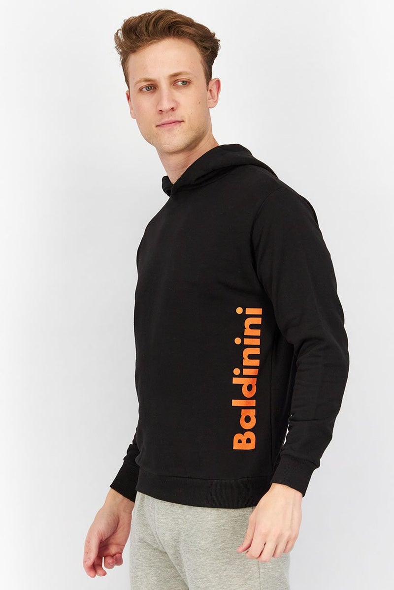 Baldinini Men Brand Logo Long Sleeve Hooded Sweatshirt, Black and Orange - Image 4