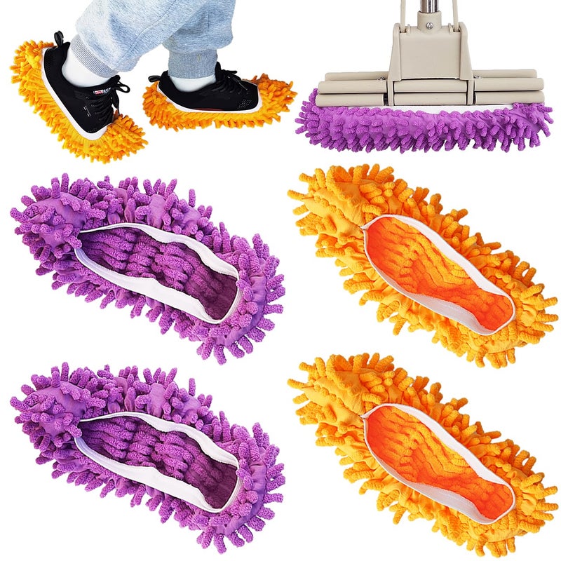 BAIDOON 4 Pcs Shoes Cover Dust Duster, Washable Mop Slippers Shoes for Floor Cleaning, Reusable Microfiber Duster Mops for House, Office, Bathroom, Kitchen Cleaning (2Pairs) - Image 1