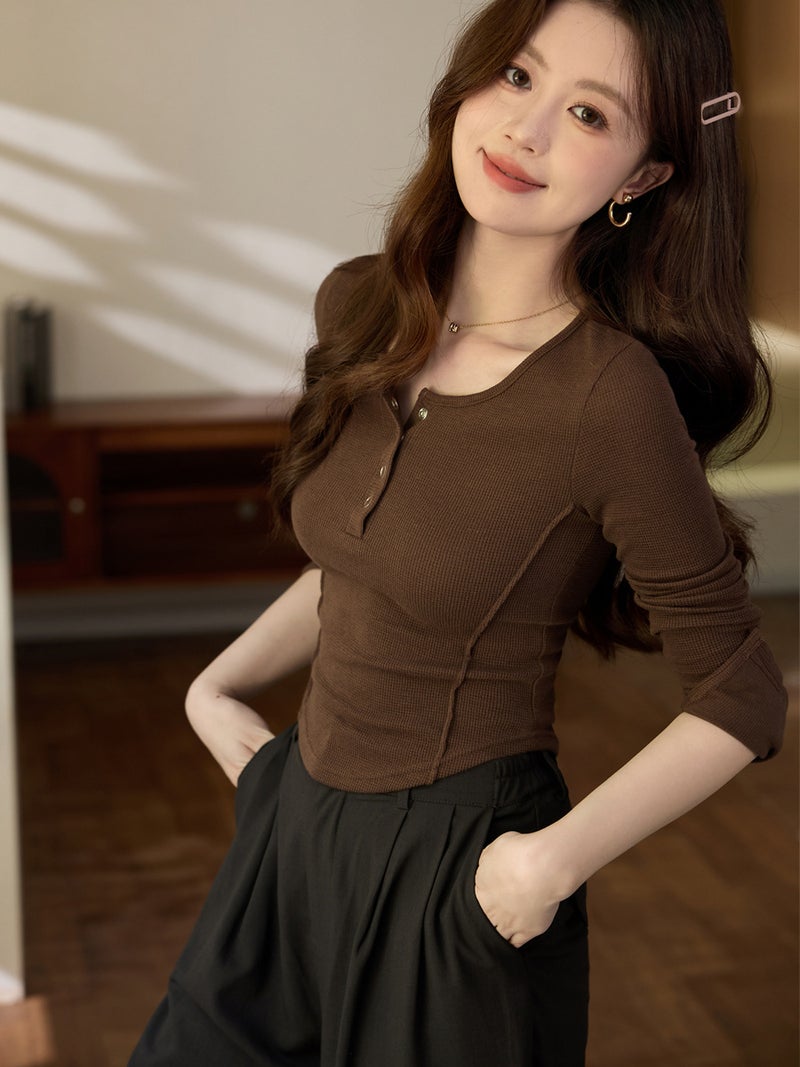 # Select High-Quality Products #   Three-Dimensional Line Curved Long-Sleeved T-Shirt for Women 2025 Autum New High-Waisted Short Sexy Top - Image 2