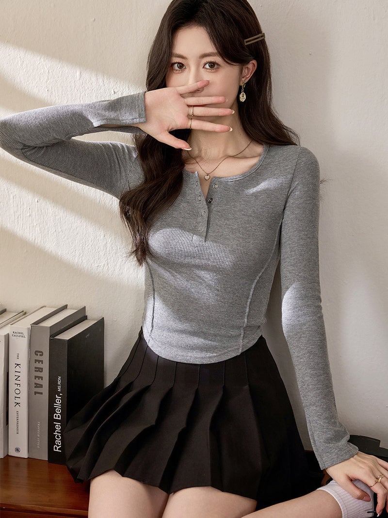# Select High-Quality Products #   Three-Dimensional Line Curved Long-Sleeved T-Shirt for Women 2025 Autum New High-Waisted Short Sexy Top - Image 3