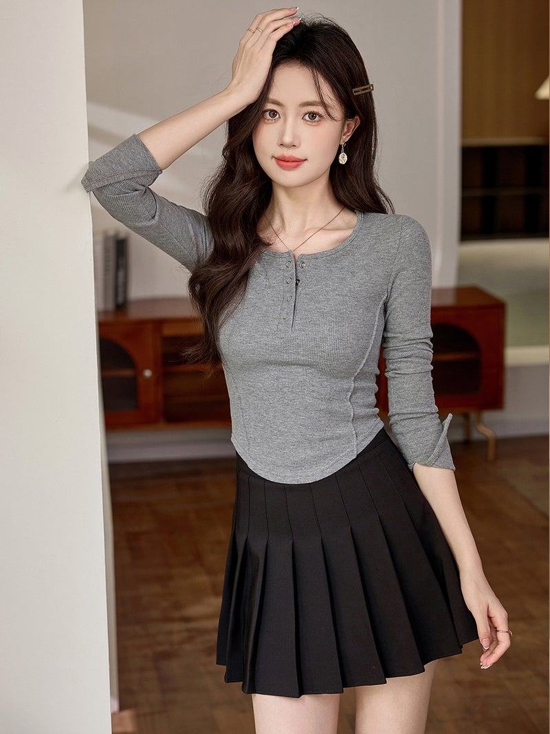 # Select High-Quality Products #   Three-Dimensional Line Curved Long-Sleeved T-Shirt for Women 2025 Autum New High-Waisted Short Sexy Top - Image 4