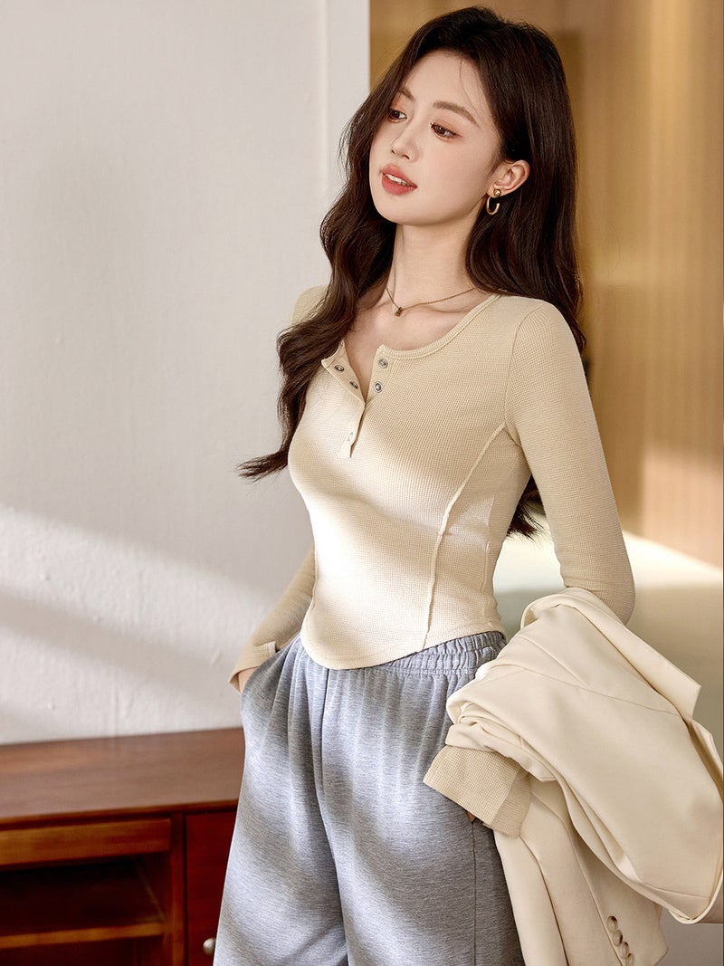 # Select High-Quality Products #   Three-Dimensional Line Curved Long-Sleeved T-Shirt for Women 2025 Autum New High-Waisted Short Sexy Top - Image 5